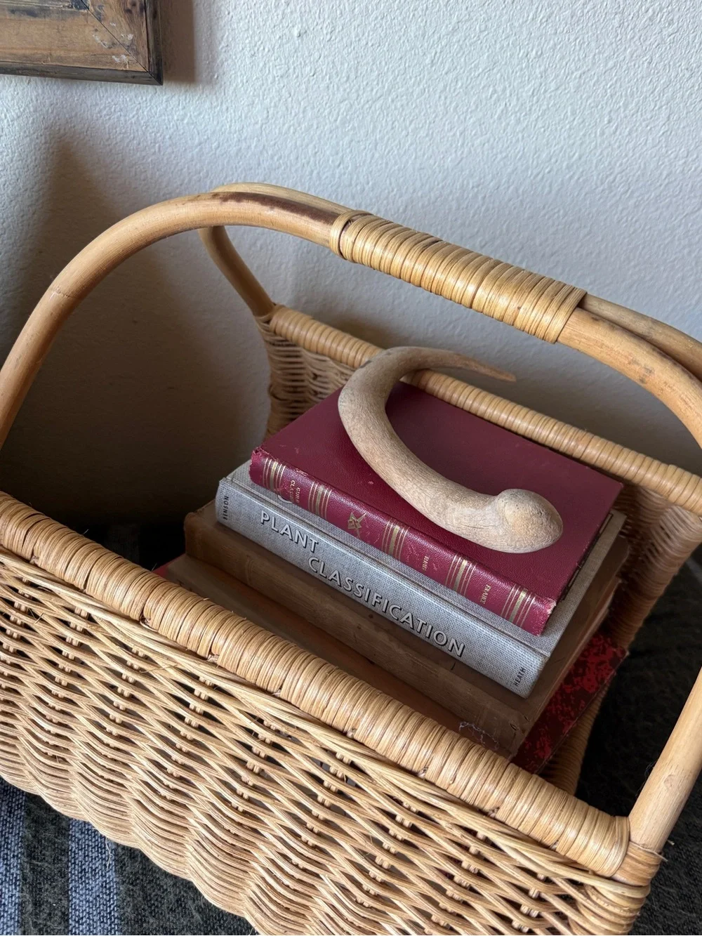 Vintage rattan Wicker Magazine Holder carry all basket decor French style
